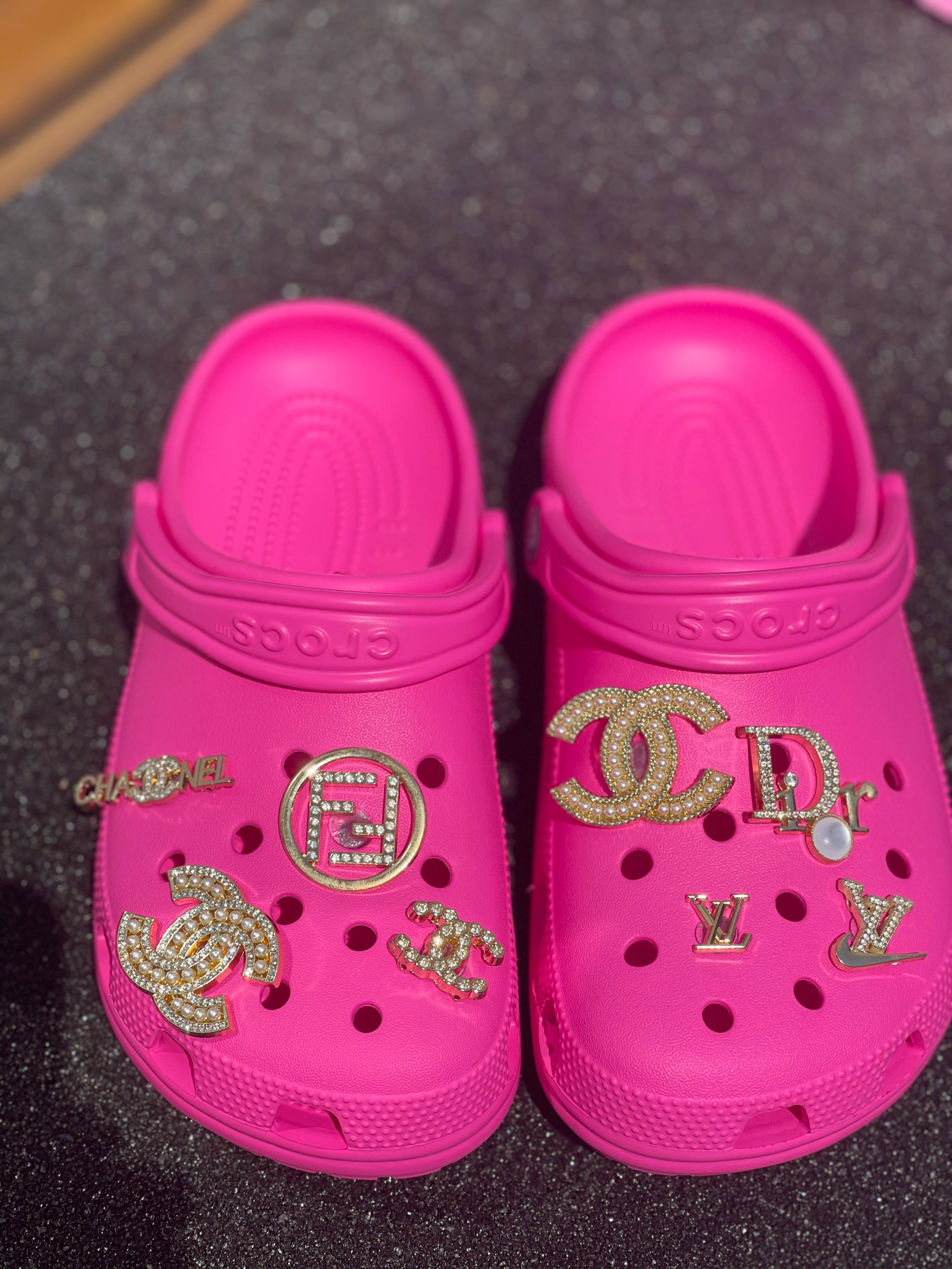Accessories, Designer Logo Crocs Charms Pink